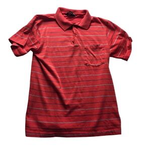 Vintage Manhattan Nature Knit Mens Red Striped Polo Shirt Short Sleeve Size M